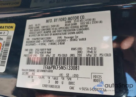 2021 Ford Mustang Gt Premium Fastback из США, поврежденный, VIN 1FA6P8CF5M5133081